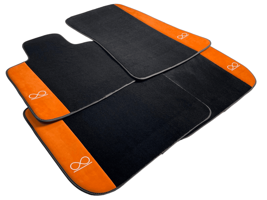 Black Floor Mats For Rolls Royce Black Badge Cullinan Orange Alcantara Leather - AutoWin