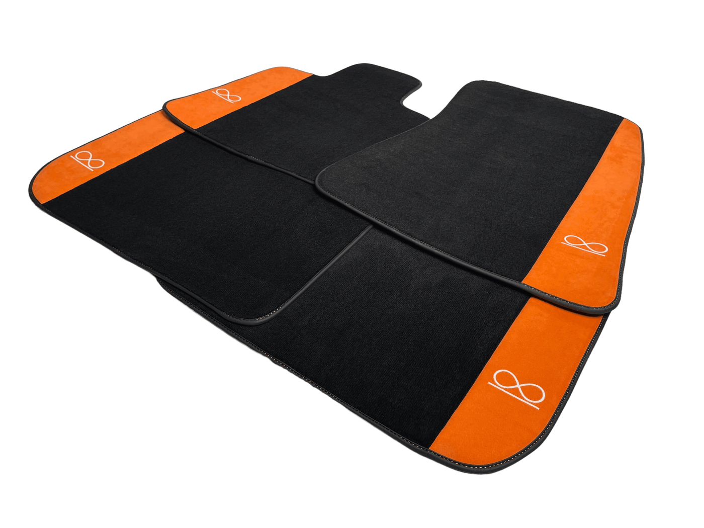 Black Floor Mats For Rolls Royce Shadow 1965-1977 With Orange Alcantara Leather - AutoWin