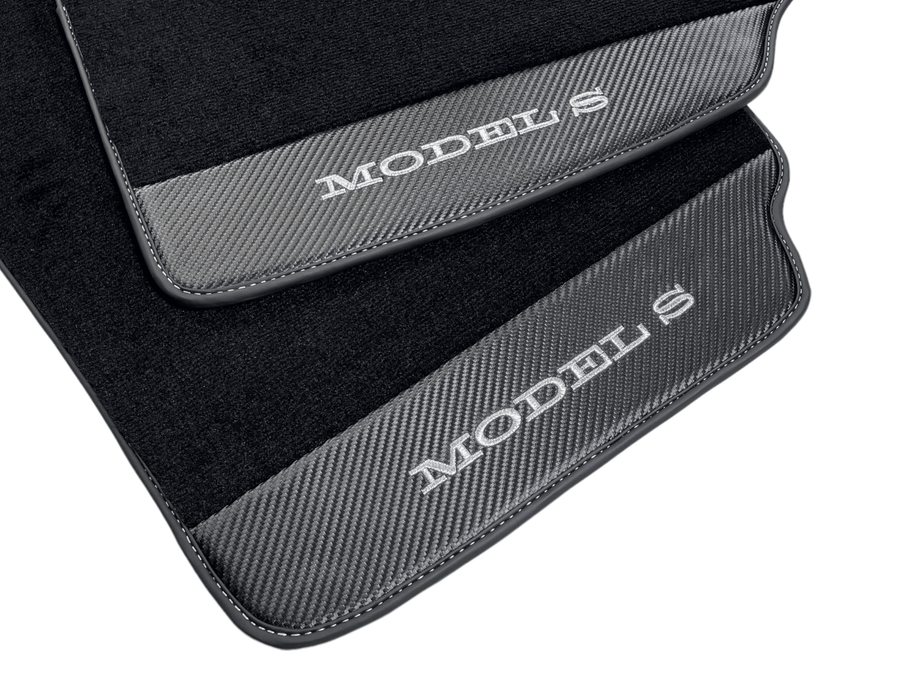 Black Floor Mats For Tesla Model S With Carbon Fiber Leather - AutoWin