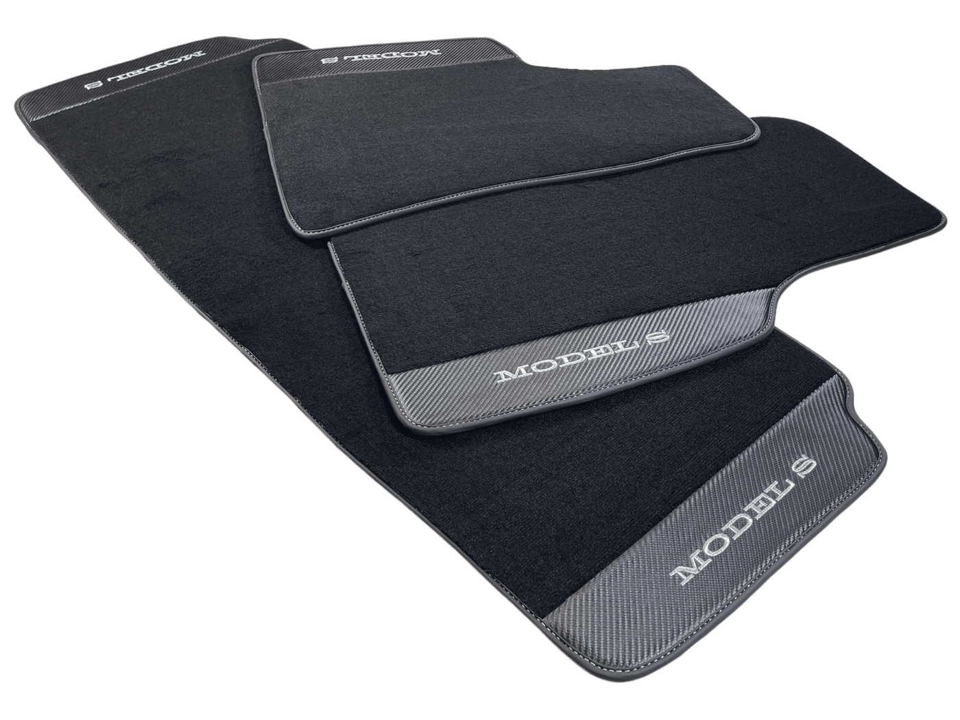 Black Floor Mats For Tesla Model S With Carbon Fiber Leather - AutoWin