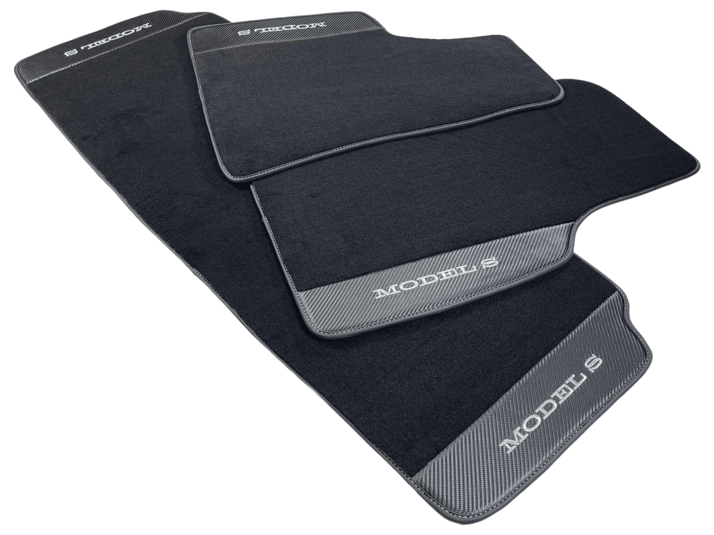 Black Floor Mats For Tesla Model S With Carbon Fiber Leather - AutoWin