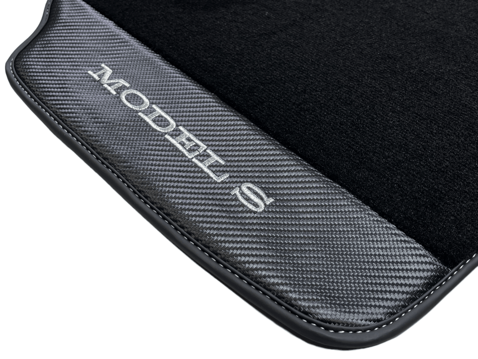 Black Floor Mats For Tesla Model S With Carbon Fiber Leather - AutoWin