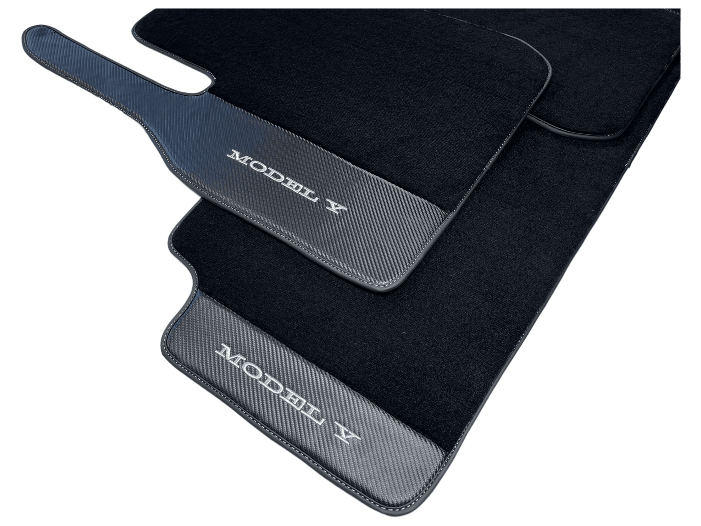 Black Floor Mats For Tesla Model Y With Carbon Fiber Leather - AutoWin