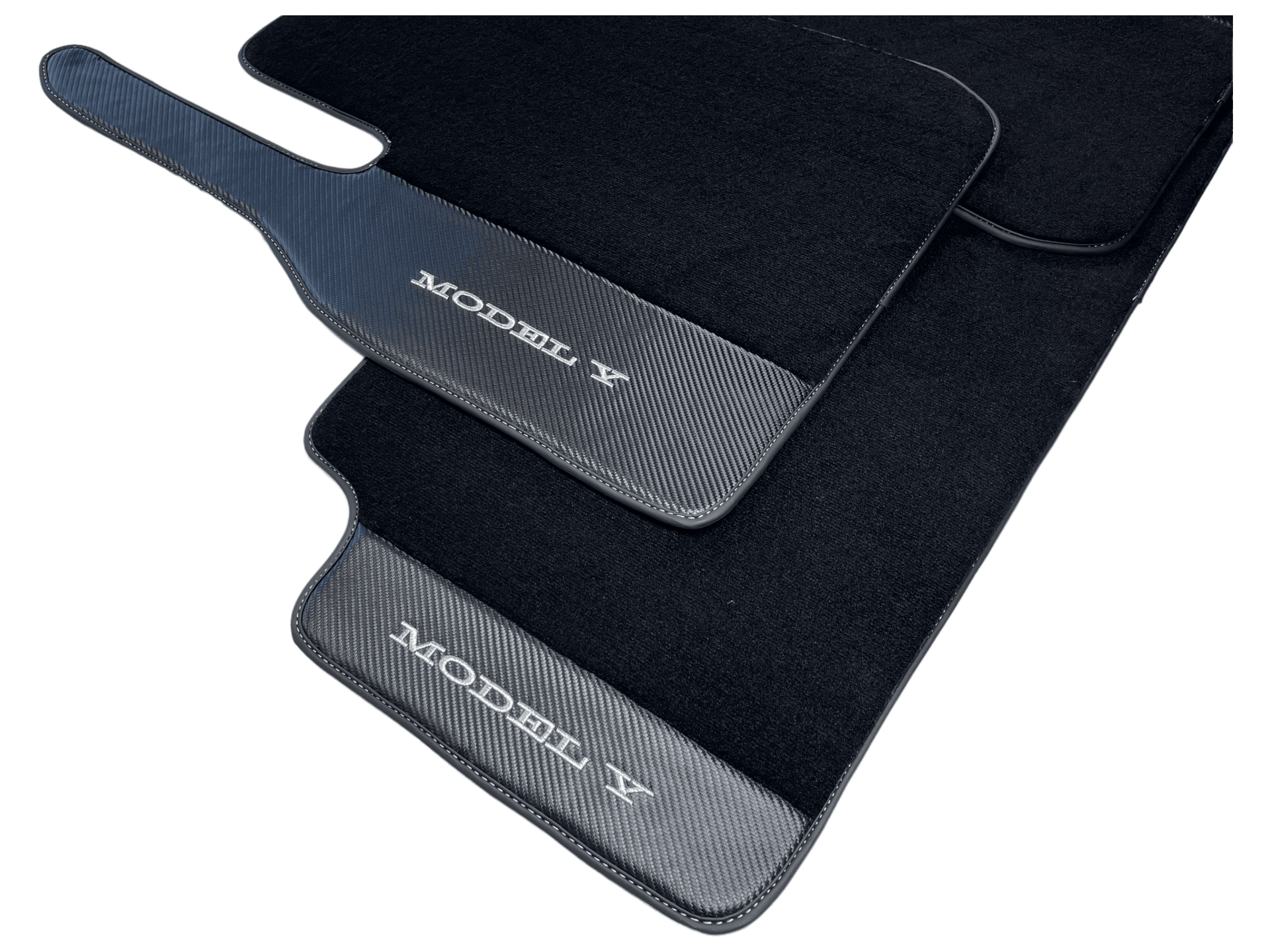 Black Floor Mats For Tesla Model Y With Carbon Fiber Leather - AutoWin
