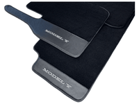 Black Floor Mats For Tesla Model Y With Carbon Fiber Leather - AutoWin