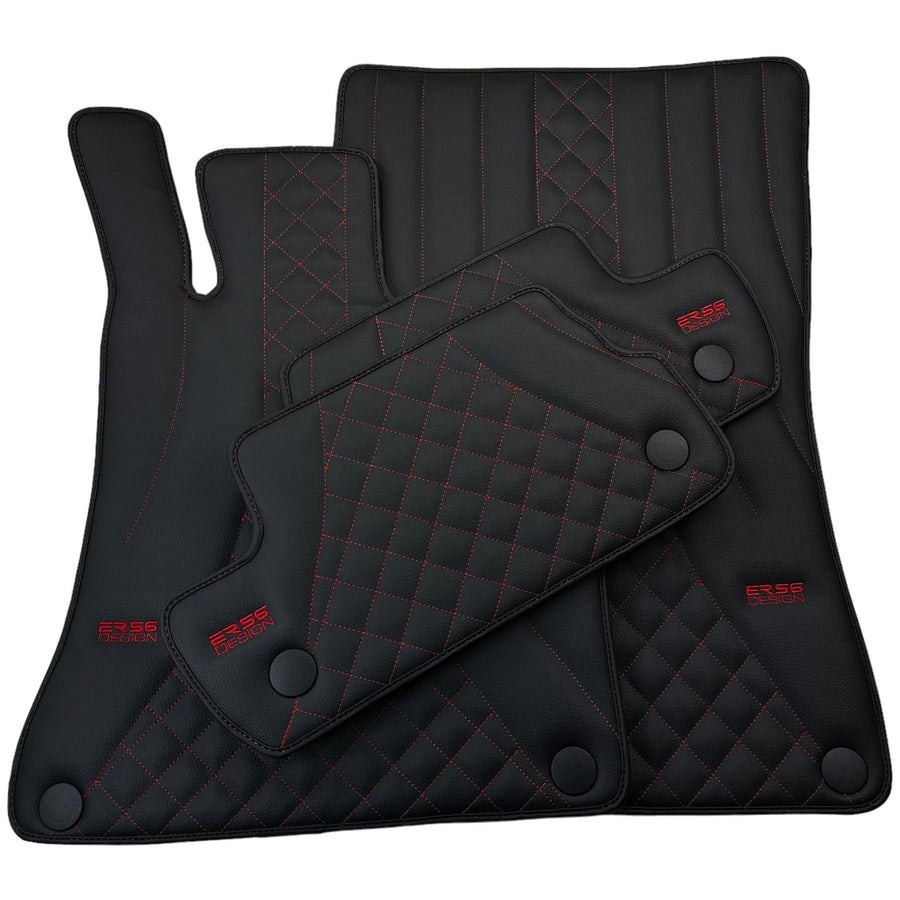 Black Leather Floor Mats For Mercedes Benz E-Class W211 Sedan (2002-2009) | ER56 Design - AutoWin
