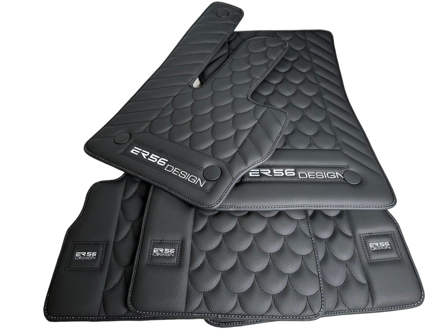 Black Leather Floor Mats For Mercedes-Benz G Class 2019-2022 W463 ER56 Design - AutoWin