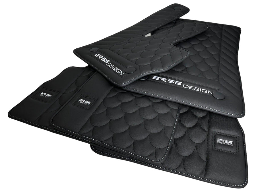 Black Leather Floor Mats For Mercedes-Benz G Class 2019-2022 W463 ER56 Design - AutoWin