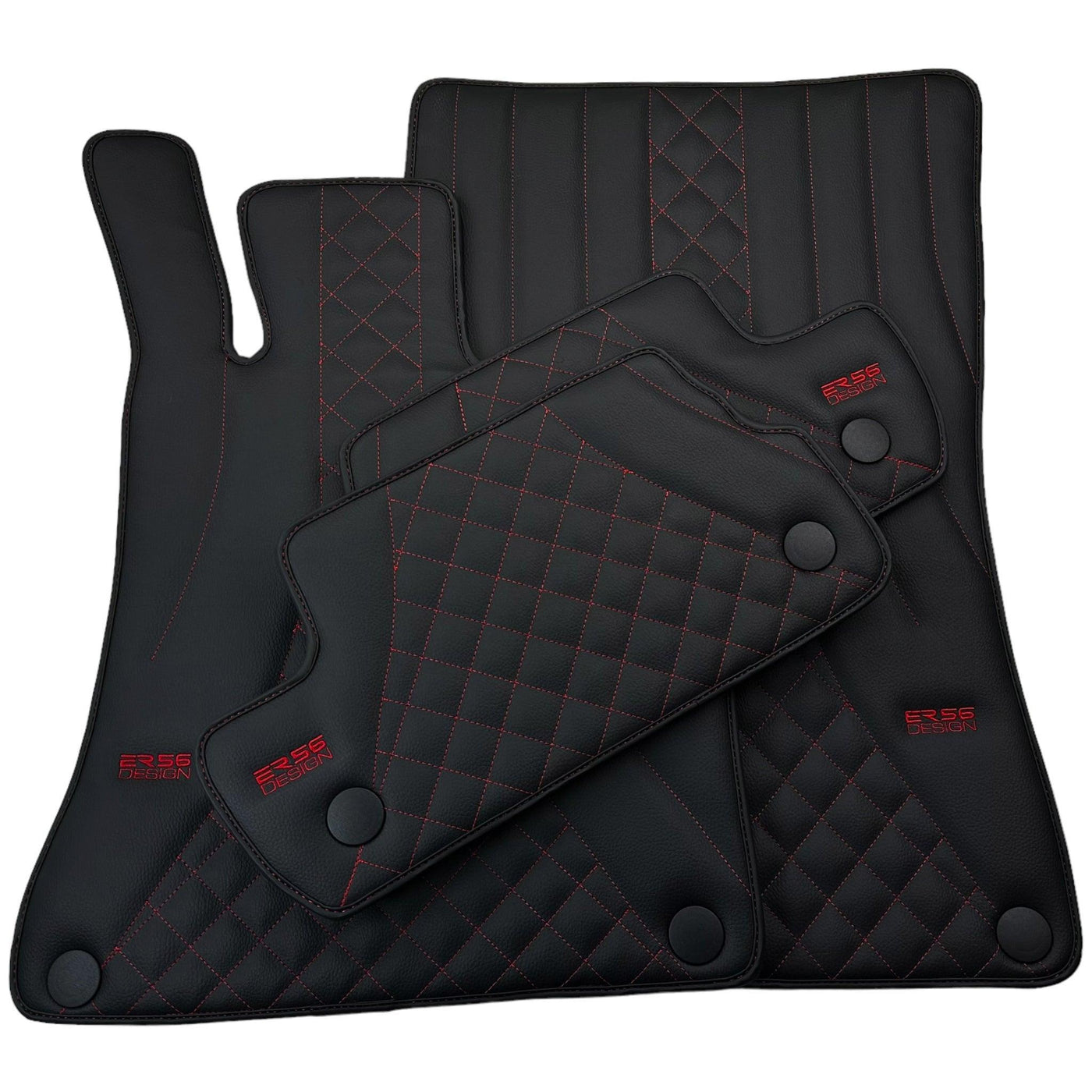 Black Leather Floor Mats For Mercedes Benz GL-Class X166 (2012-2015) | ER56 Design - AutoWin