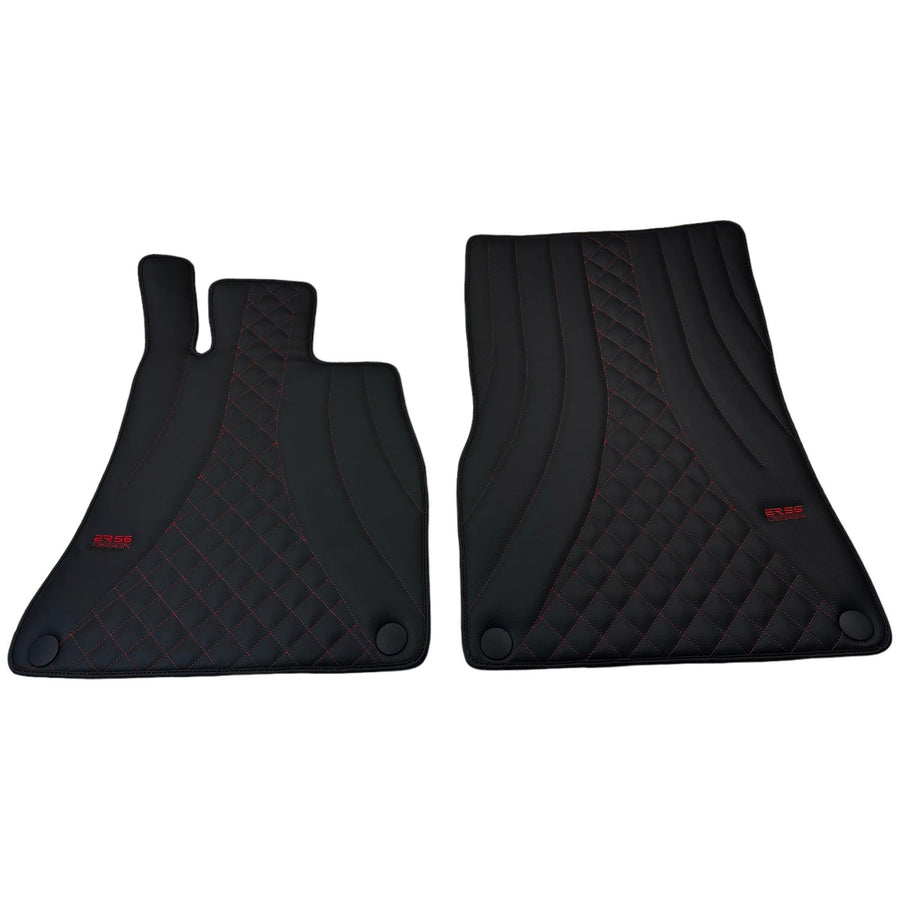 Black Leather Floor Mats For Mercedes Benz S-Class W220 (1998-2005) Short Wheelbase | ER56 Design - AutoWin