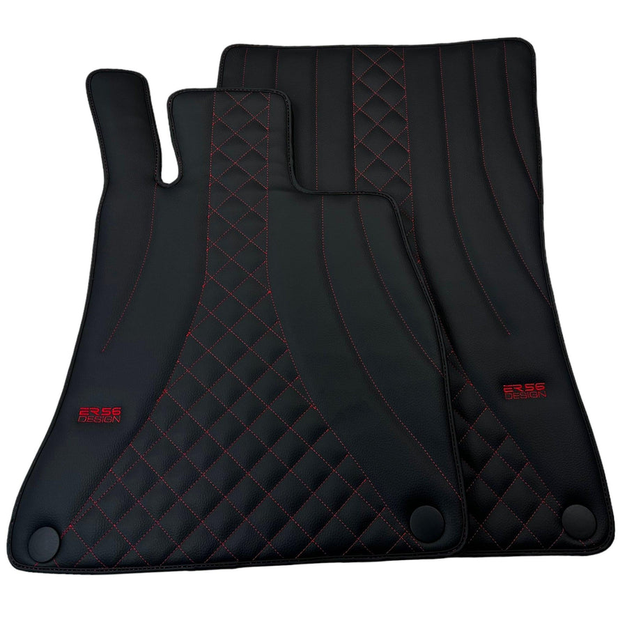Black Leather Floor Mats For Mercedes Benz S-Class W223 (2020-2023) Short Wheelbase | ER56 Design - AutoWin