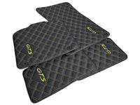 Black Leather Floor Mats for Porsche Macan GTS Yellow Sewing - AutoWin