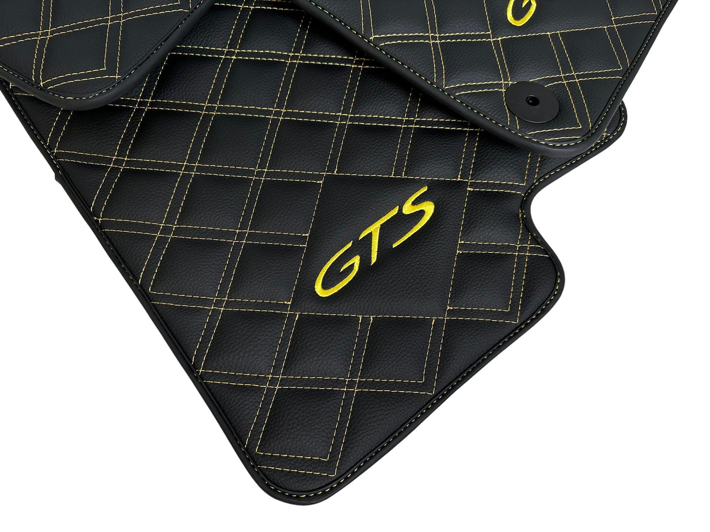 Black Leather Floor Mats for Porsche Macan GTS Yellow Sewing - AutoWin