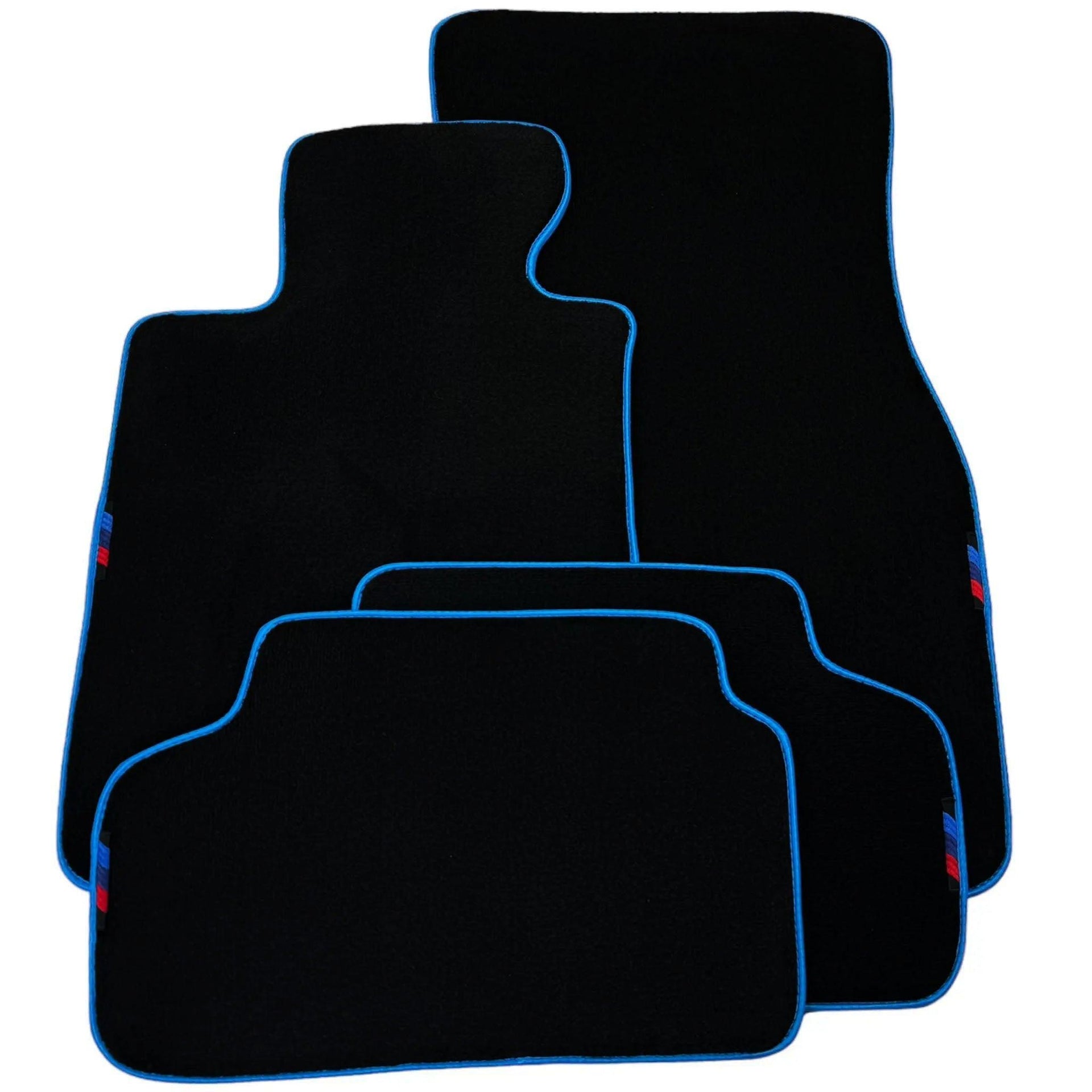 Black Mats For BMW 5 Series E61 Wagon | Sky Blue Trim - AutoWin