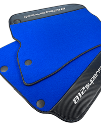 Blue Floor Mats For Ferrari 812 Superfast With Carbon Fiber Leather - AutoWin