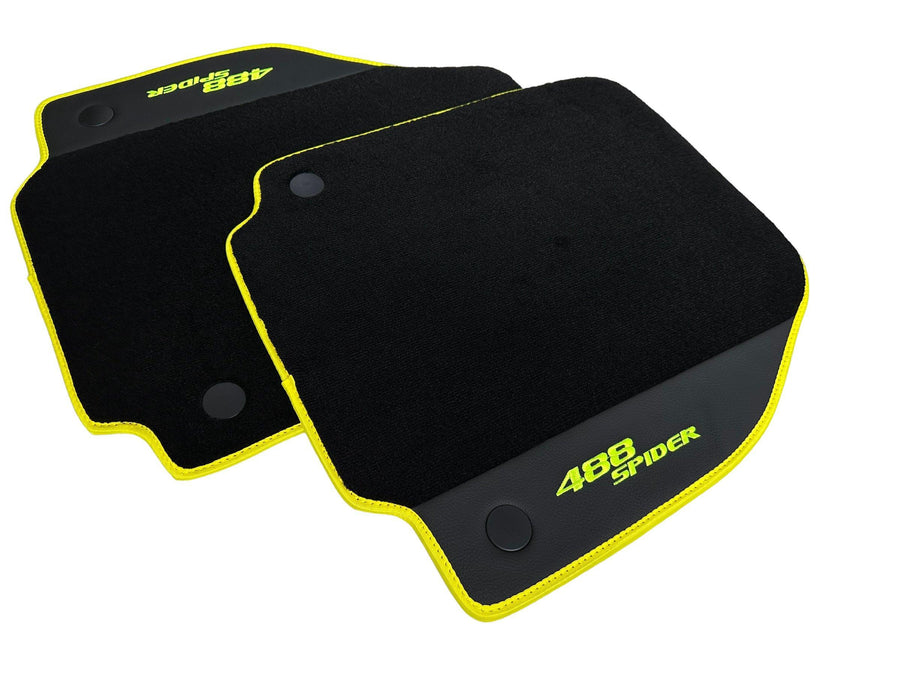 Floor Mats For Ferrari 488 Spider 2015-2022 Leather and Yellow Trim - AutoWin