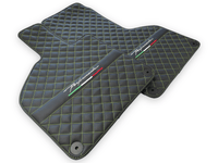 Black Leather Floor Mats for Lamborghini Huracan Perfomante | Green Stitching - AutoWin
