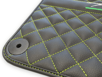 Black Leather Floor Mats for Lamborghini Huracan Perfomante | Green Stitching - AutoWin