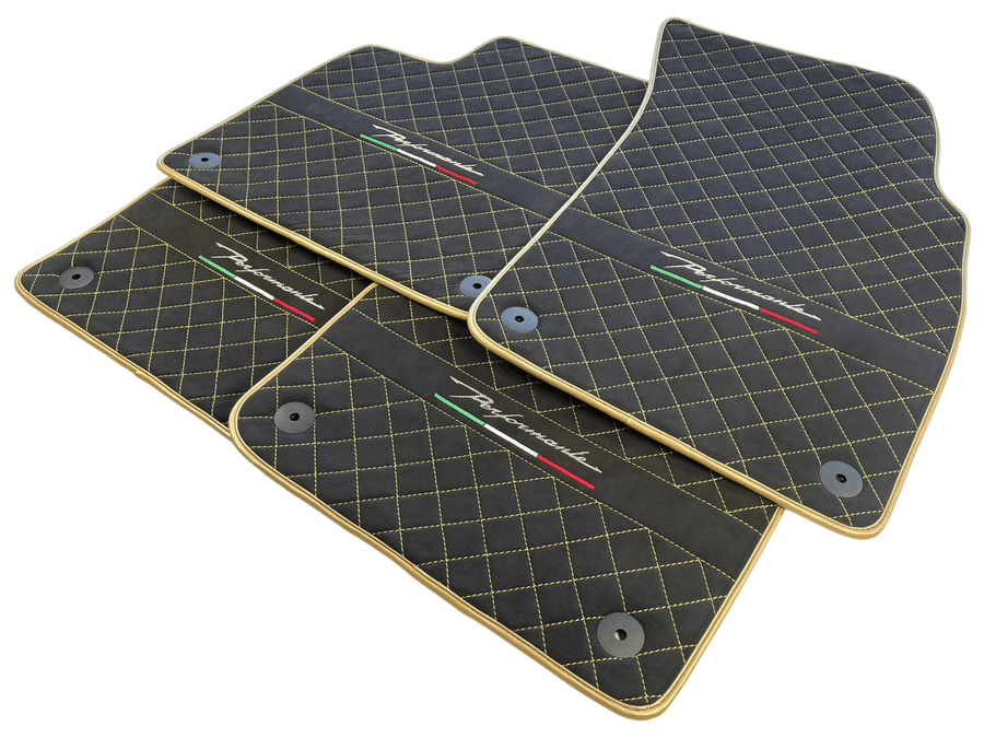 Lamborghini Urus Alcantara Leather Floor Mats with Gold Trim