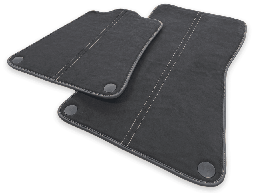 Floor Mats For McLaren 600LT (2018-2020) Alcantara Black Tailored Carpets With Orange Sewing - AutoWin
