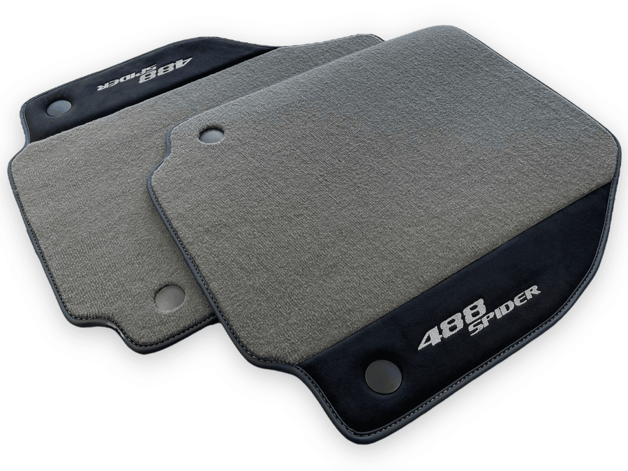 Gray Floor Mats For Ferrari 488 Spider 2015-2022 Alcantara Leather - AutoWin