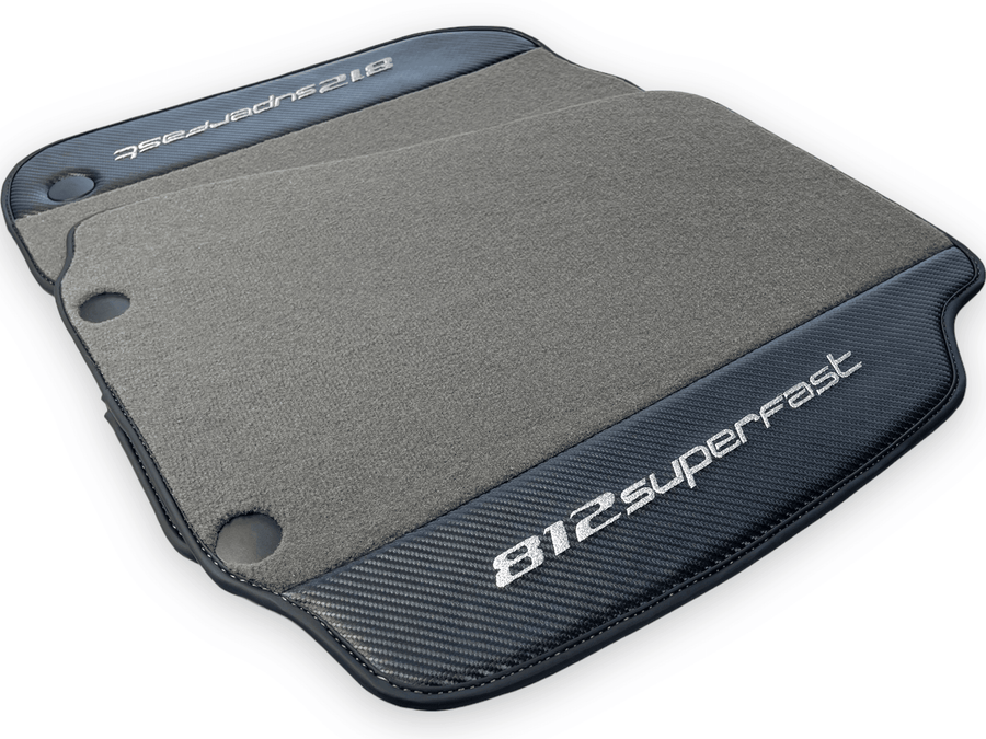Gray Floor Mats For Ferrari 812 Superfast With Carbon Fiber Leather - AutoWin
