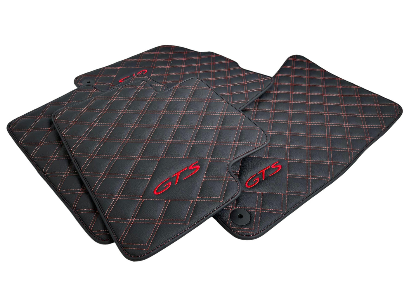 Leather Floor Mats for Porsche Cayenne GTS 2018-2023 Red Sewing - AutoWin