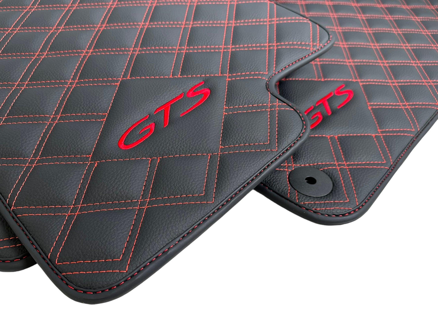 Leather Floor Mats for Porsche Cayenne GTS 2018-2023 Red Sewing - AutoWin