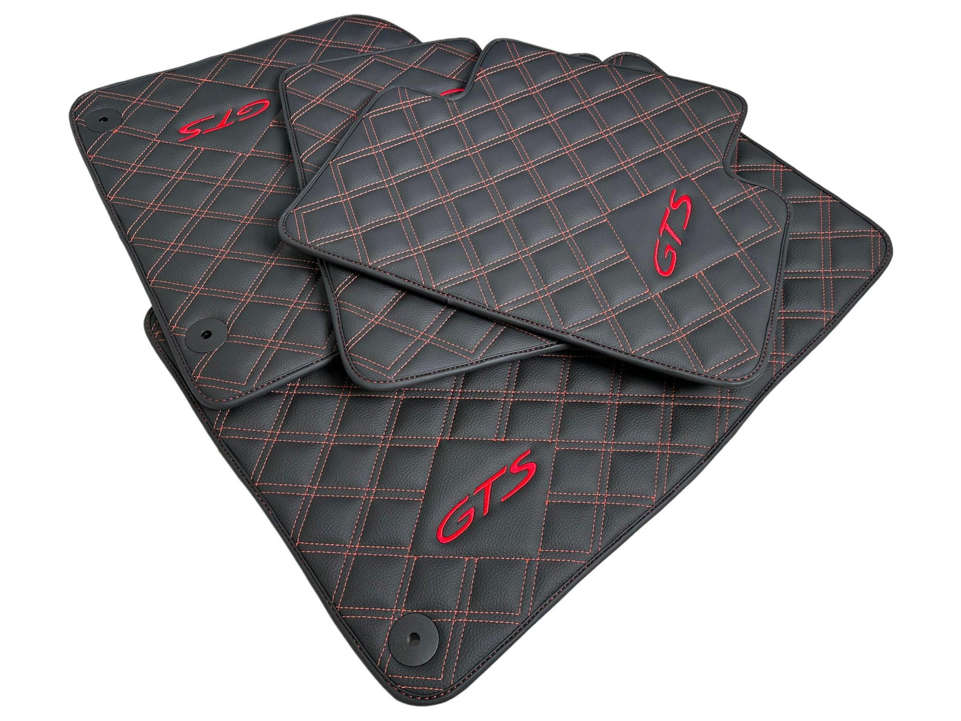 Leather Floor Mats for Porsche Cayenne GTS 2018-2023 Red Sewing - AutoWin