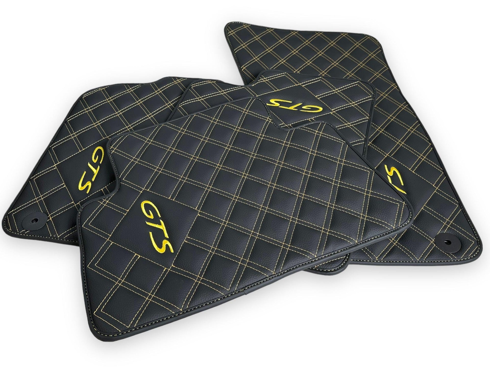 Leather Floor Mats for Porsche Cayenne GTS 2018-2023 Yellow Sewing - AutoWin
