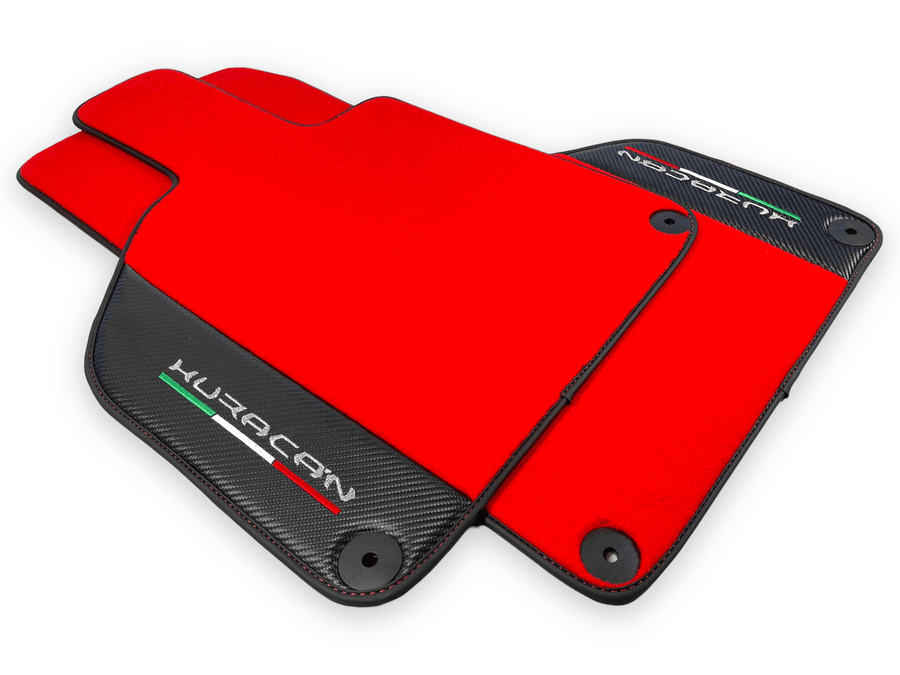 Red Floor Mats for Lamborghini Huracan With Carbon Fiber Leather - AutoWin