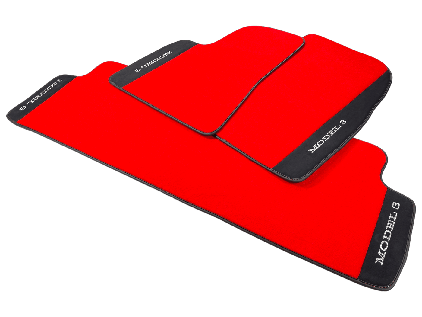 Red Floor Mats For Tesla Model 3 With Alcantara Leather - AutoWin