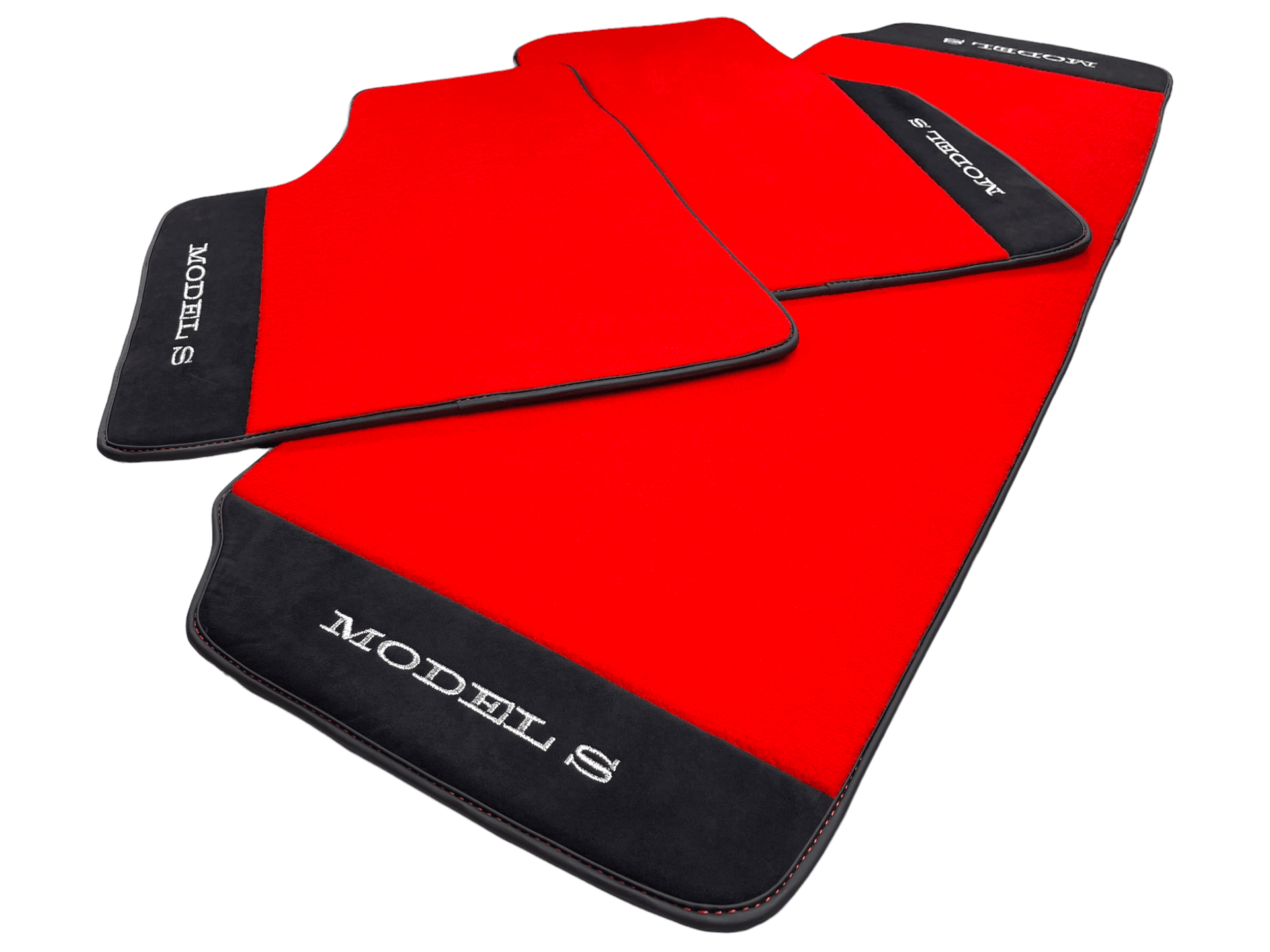 Red Floor Mats For Tesla Model S With Alcantara Leather - AutoWin